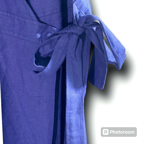 NWOT ASTR the label Euphoria Navy Linen wrap flutter midi dress, size Medium - Picture 5 of 12